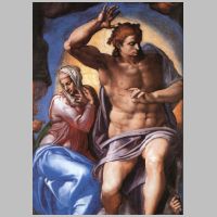 Michelangelo, Detail aus dem Juengsten Gericht mit Maria und Jesus Christus (Wikipedia).jpg